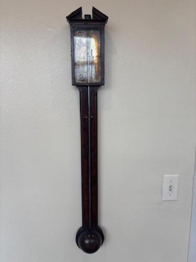 English Georgian Narrow Mahogany Case Wall Barometer