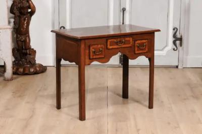 English Georgian Period 18th Century Oak Lowboy Side Table with Carved Apron