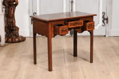 English Georgian Period 18th Century Oak Lowboy Side Table with Carved Apron