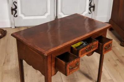 English Georgian Period 18th Century Oak Lowboy Side Table with Carved Apron