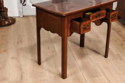English Georgian Period 18th Century Oak Lowboy Side Table with Carved Apron