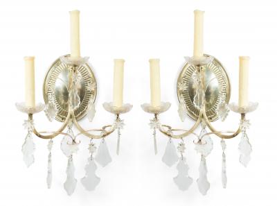 English Georgian Silver Plate and Crystal Wall Sconces