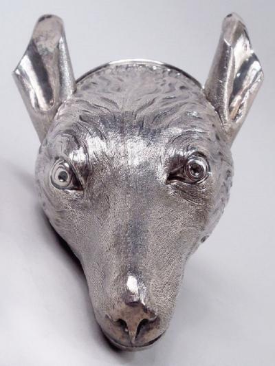 English Georgian Sterling Silver Fox Stirrup Cup with Armorial 1782