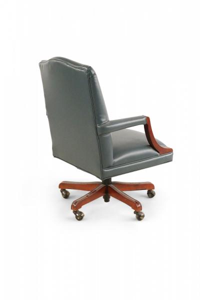 English Georgian Style Blue Faux Leather and Wood Office Conference Chairs