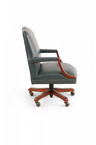 English Georgian Style Blue Faux Leather and Wood Office Conference Chairs