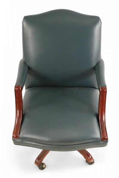 English Georgian Style Blue Faux Leather and Wood Office Conference Chairs