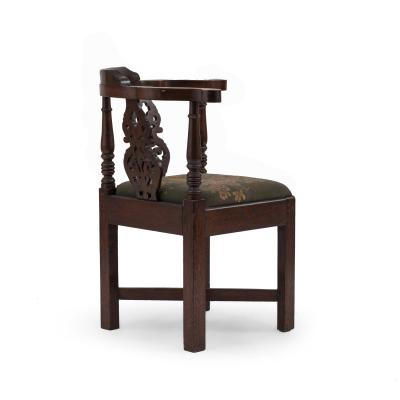 English Georgian Style Filigree Oak and Needlepoint Corner Armchair