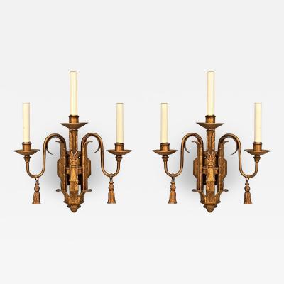 English Georgian Style Gold Painted Iron Tassel and Plume Wall Sconces