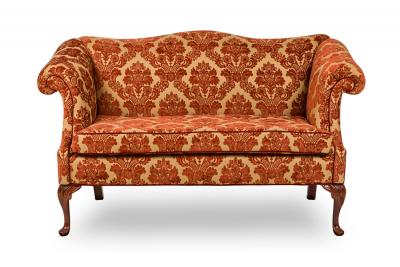 English Georgian Style Red and Gold Damask Loveseat