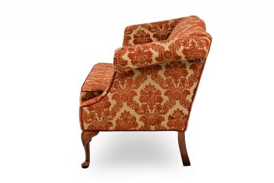 English Georgian Style Red and Gold Damask Loveseat