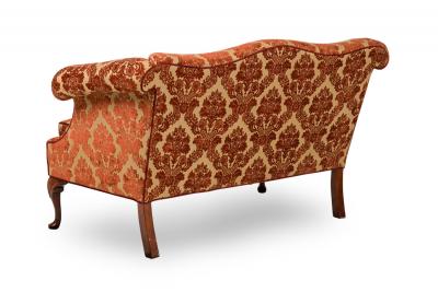 English Georgian Style Red and Gold Damask Loveseat