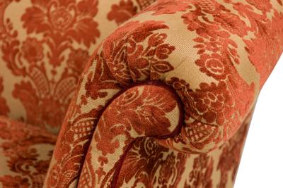 English Georgian Style Red and Gold Damask Loveseat