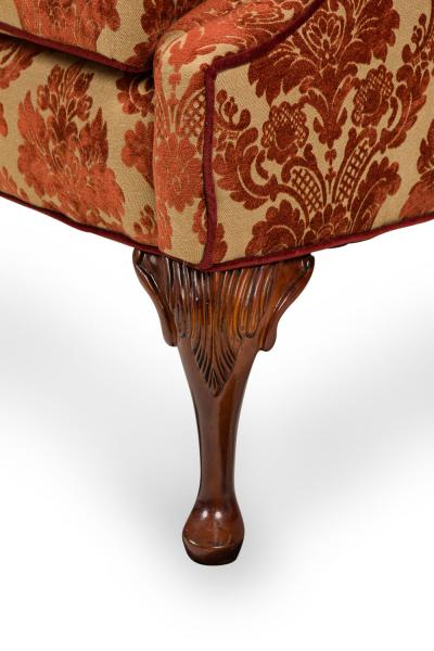 English Georgian Style Red and Gold Damask Loveseat
