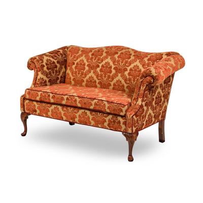 English Georgian Style Red and Gold Damask Loveseat