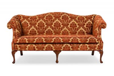 English Georgian Style Red and Gold Damask Sofa