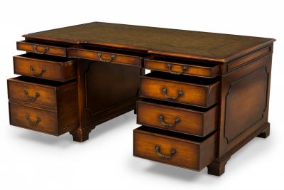 English Georgian Style Wooden Kneehole Partners Desk