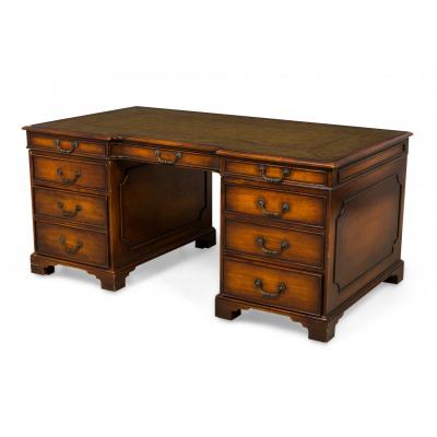 English Georgian Style Wooden Kneehole Partners Desk