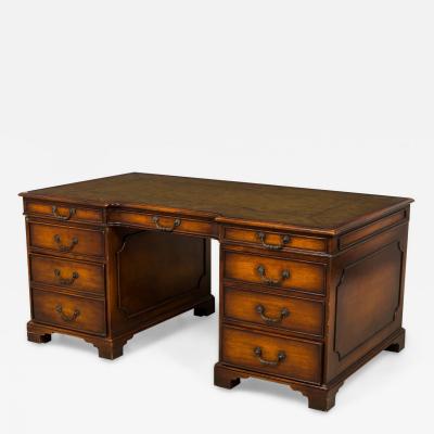 English Georgian Style Wooden Kneehole Partners Desk