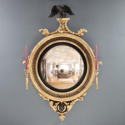 English Gilt Convex Girandole Mirror Circa 1805 1810