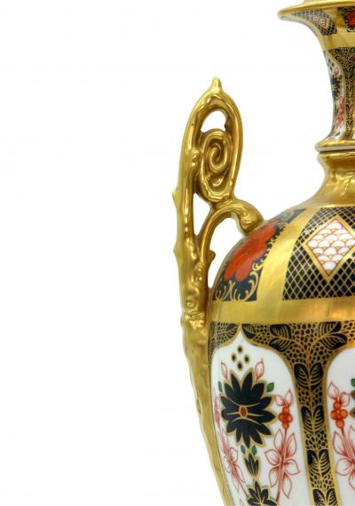English Gilt Painted Royal Crown Derby Vases Urns