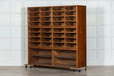 English Glazed Oak Haberdashery Cabinet