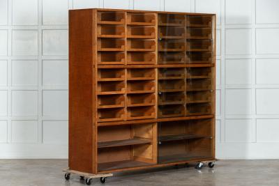 English Glazed Oak Haberdashery Cabinet