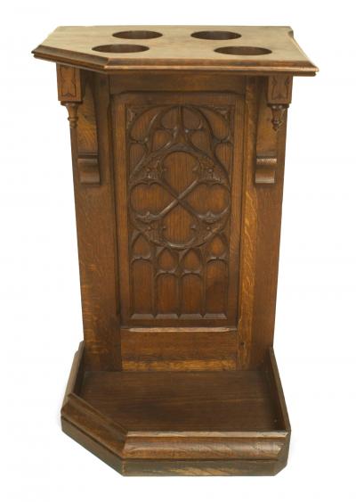 English Gothic Oak Umbrella Stand