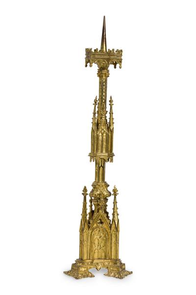 English Gothic Revival Bronze Dore Altar Candlestick