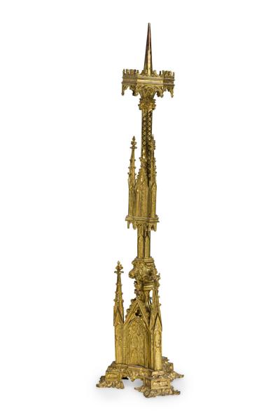 English Gothic Revival Bronze Dore Altar Candlestick