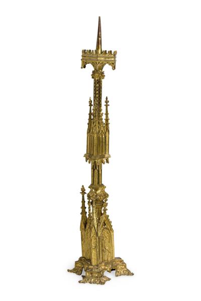 English Gothic Revival Bronze Dore Altar Candlestick