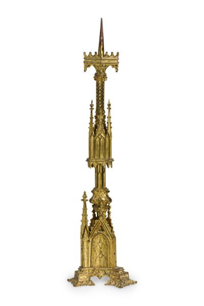 English Gothic Revival Bronze Dore Altar Candlestick