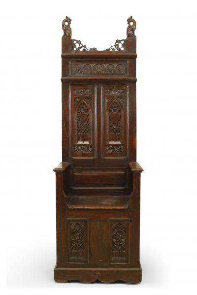 English Gothic Revival Carved Throne Chair