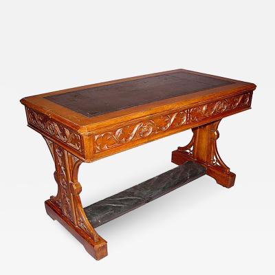 English Gothic Revival Leather Top Writing Table