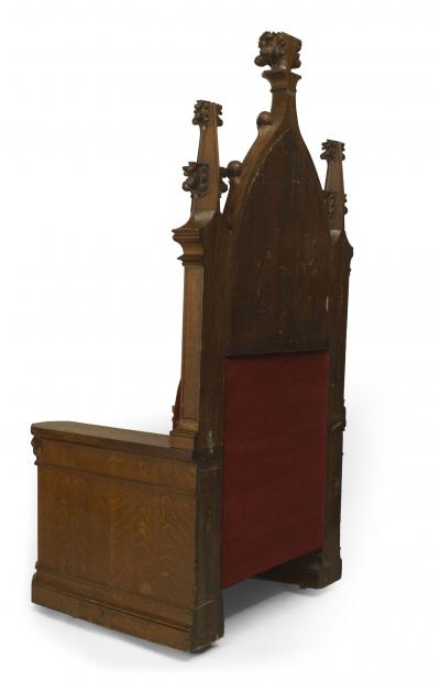 English Gothic Revival Red Velvet Throne Chair
