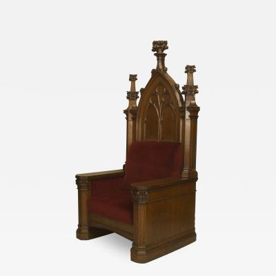 English Gothic Revival Red Velvet Throne Chair