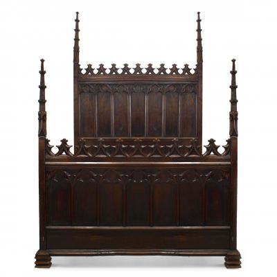 English Gothic Revival Walnut Full Size Bed