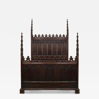English Gothic Revival Walnut Full Size Bed
