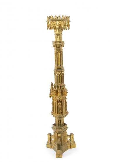 English Gothic Style Bronze Dore Altar Candlesticks