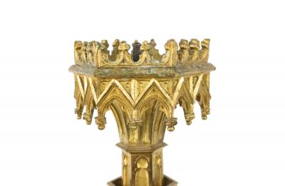 English Gothic Style Bronze Dore Altar Candlesticks