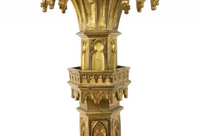 English Gothic Style Bronze Dore Altar Candlesticks
