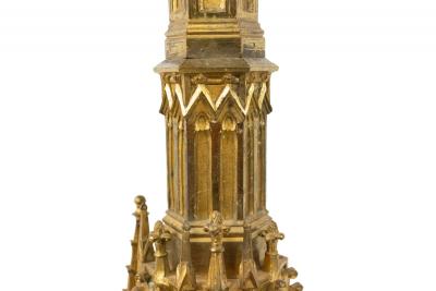 English Gothic Style Bronze Dore Altar Candlesticks