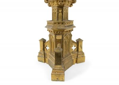 English Gothic Style Bronze Dore Altar Candlesticks