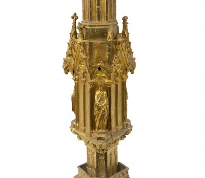 English Gothic Style Bronze Dore Altar Candlesticks