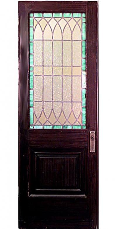 English Gothic Style Painted Wood and Glass Sliding Door