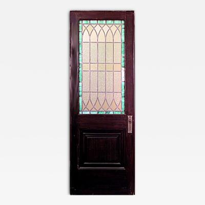English Gothic Style Painted Wood and Glass Sliding Door
