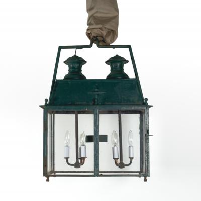 English Green Tole Painted Double Lantern Circa 1880