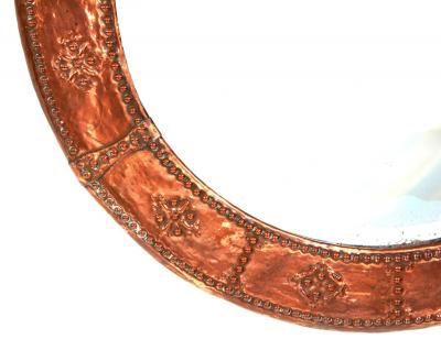 English Hammered Copper Round Mirror