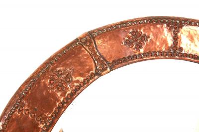 English Hammered Copper Round Mirror