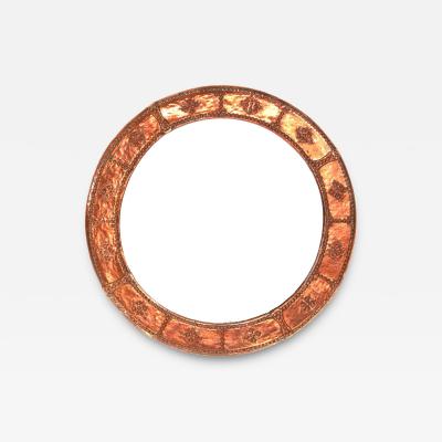 English Hammered Copper Round Mirror