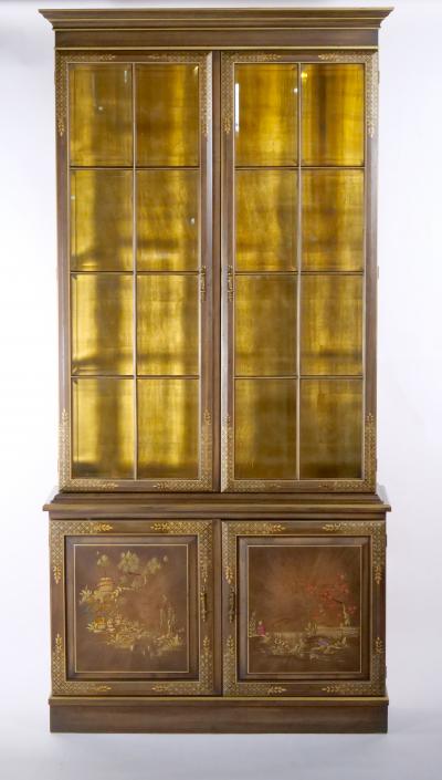 English Hand Painted Decorated Wood Chinoiserie Display Cabinet